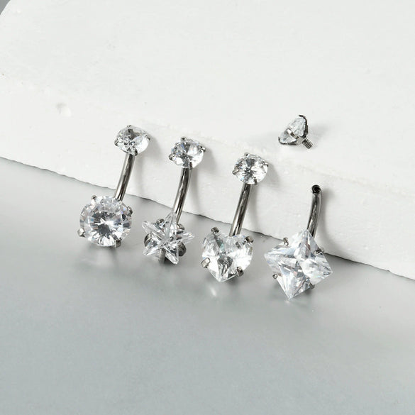 Navel Ring Heartshaped Zircon G23 Titanium Geometric Style