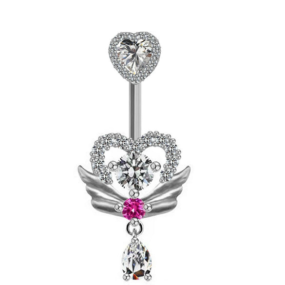 Navel Ring Jewelry Stainless Steel Hollow Heartshaped With Bat And Angel Wings Electroplating Design Unisex Animals Zodiac