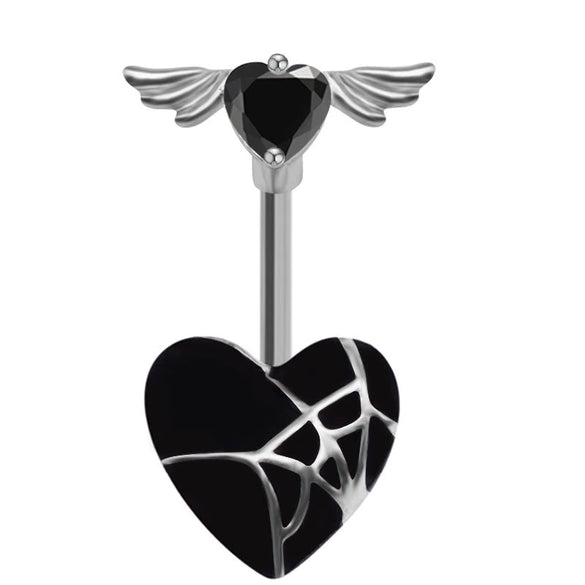 Navel Ring Jewelry Stainless Steel Hollow Heartshaped With Bat And Angel Wings Electroplating Design Unisex Animals Zodiac