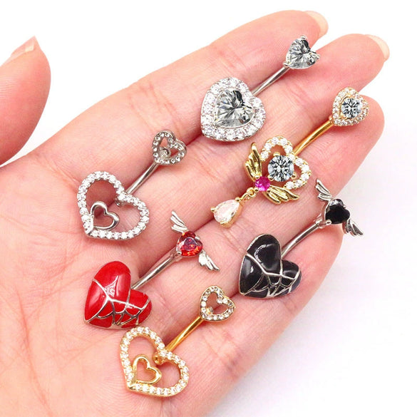 Navel Ring Jewelry Stainless Steel Hollow Heartshaped With Bat And Angel Wings Electroplating Design Unisex Animals Zodiac