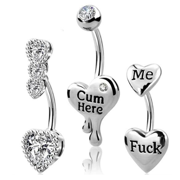 Navel Ring Piercing Jewelry Stainless Steel Heart Shaped Electroplating Zircon Set Letter Punk Style Unisex