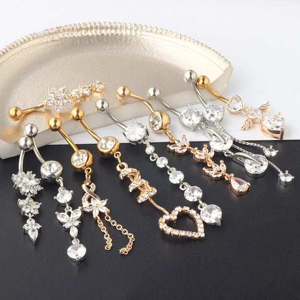 Navel Ring Set Stainless Steel Bow Style Body Piercing Jewelry