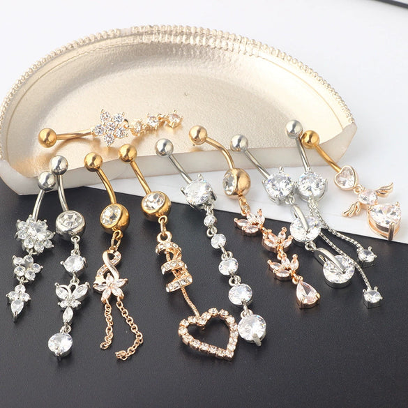 Navel Ring Set Stainless Steel Bow Style Body Piercing Jewelry