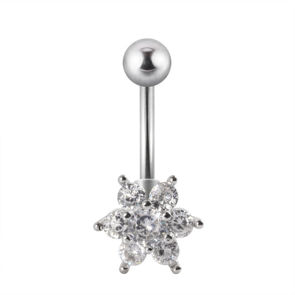 Navel Ring Stainless Steel Copper Inlaid Zircon Heart Shaped Flower Unisex Fashion Piercing Ornament
