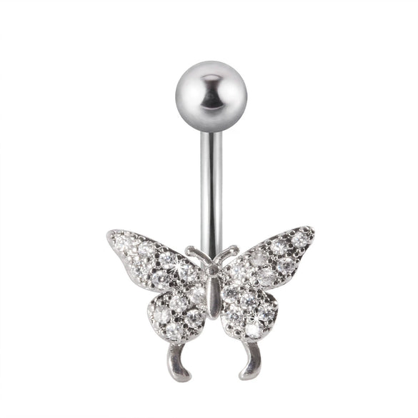 Navel Ring Stainless Steel Copper Inlaid Zircon Heart Shaped Flower Unisex Fashion Piercing Ornament