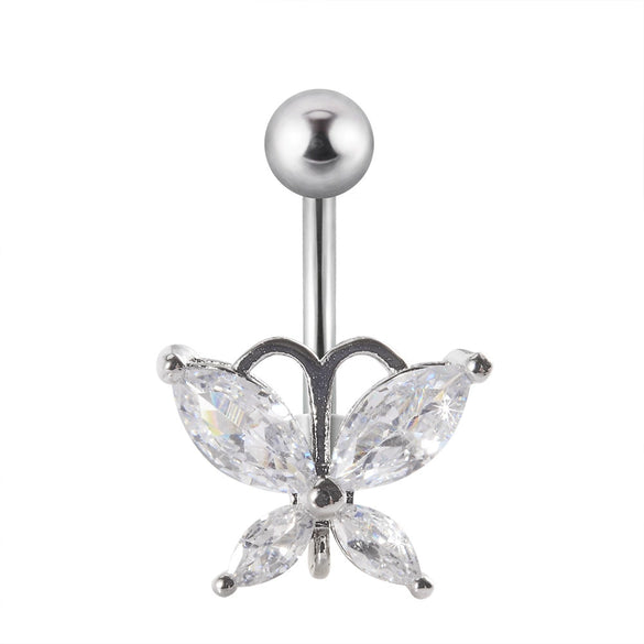 Navel Ring Stainless Steel Copper Inlaid Zircon Heart Shaped Flower Unisex Fashion Piercing Ornament