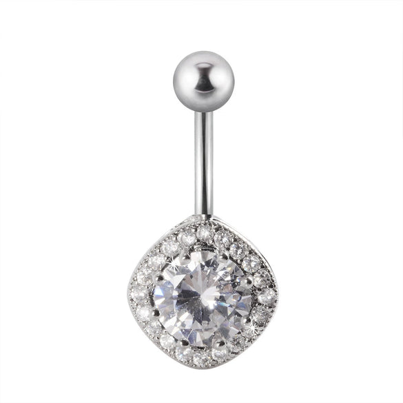 Navel Ring Stainless Steel Copper Inlaid Zircon Heart Shaped Flower Unisex Fashion Piercing Ornament
