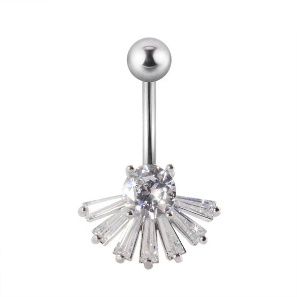 Navel Ring Stainless Steel Copper Inlaid Zircon Heart Shaped Flower Unisex Fashion Piercing Ornament