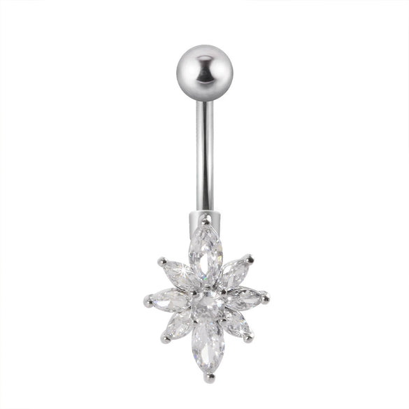 Navel Ring Stainless Steel Copper Inlaid Zircon Heart Shaped Flower Unisex Fashion Piercing Ornament