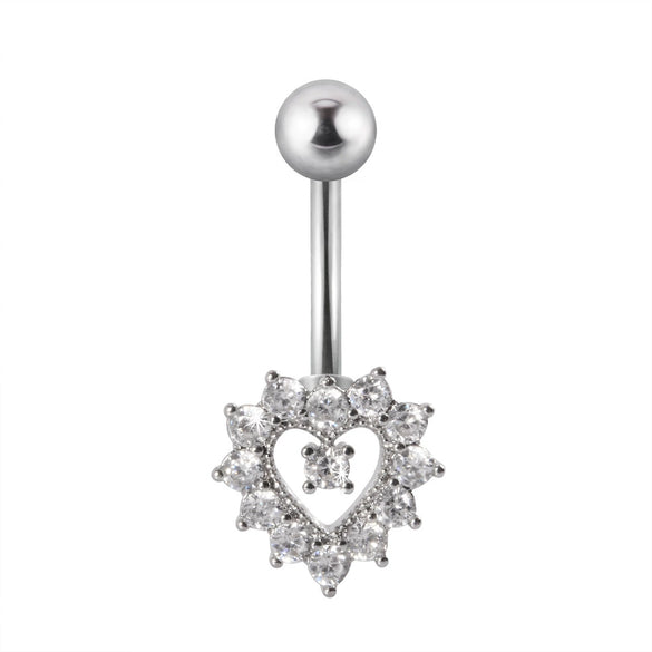 Navel Ring Stainless Steel Copper Inlaid Zircon Heart Shaped Flower Unisex Fashion Piercing Ornament
