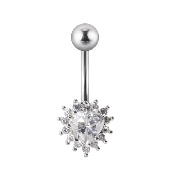 Navel Ring Stainless Steel Copper Inlaid Zircon Heart Shaped Flower Unisex Fashion Piercing Ornament