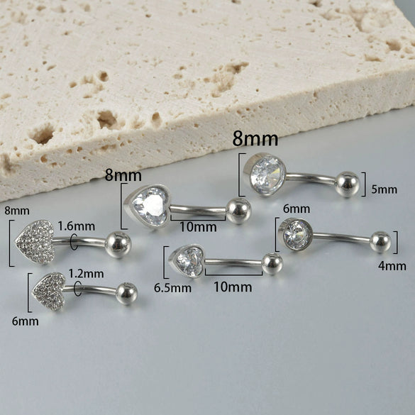 Navel Ring Stainless Steel Heart Shaped Inlaid Zircon Piercing Ornament