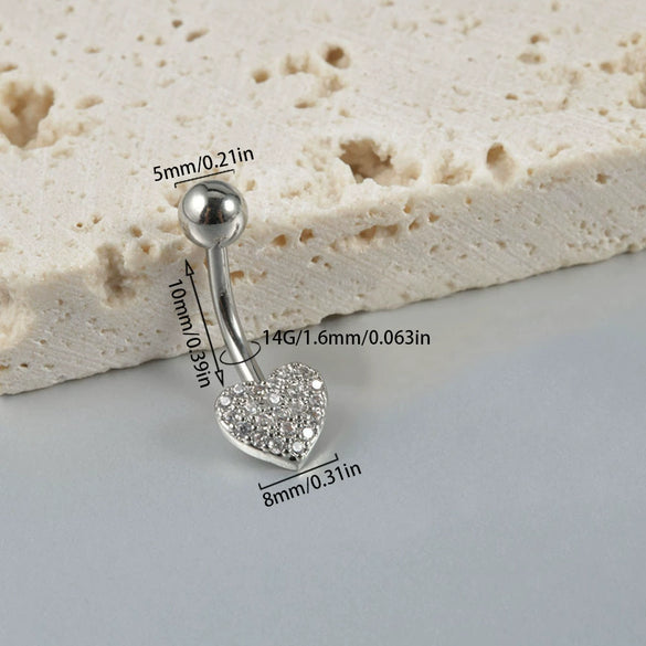 Navel Ring Stainless Steel Heart Shaped Inlaid Zircon Piercing Ornament