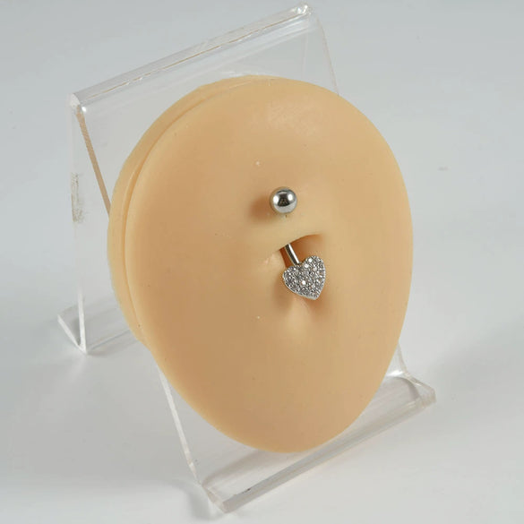 Navel Ring Stainless Steel Heart Shaped Inlaid Zircon Piercing Ornament