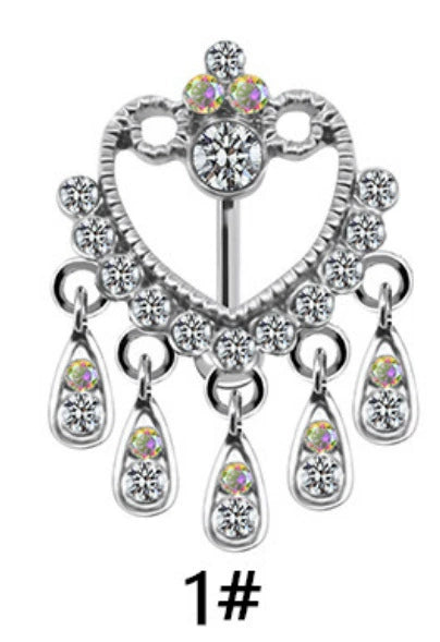 Navel Ring Stainless Steel Heart Tassel Cross Zircon Diamond Styling