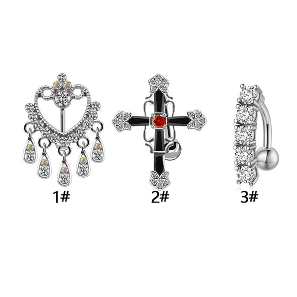 Navel Ring Stainless Steel Heart Tassel Cross Zircon Diamond Styling