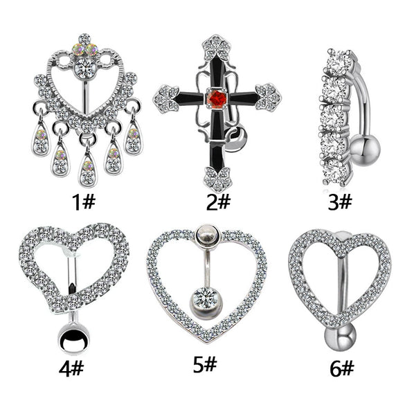 Navel Ring Stainless Steel Heart Tassel Cross Zircon Diamond Styling