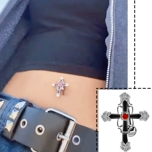 Navel Ring Stainless Steel Heart Tassel Cross Zircon Diamond Styling