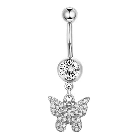 Navel Ring Stainless Steel Heartshaped Butterfly Pendant Electroplating Women's Jewelry