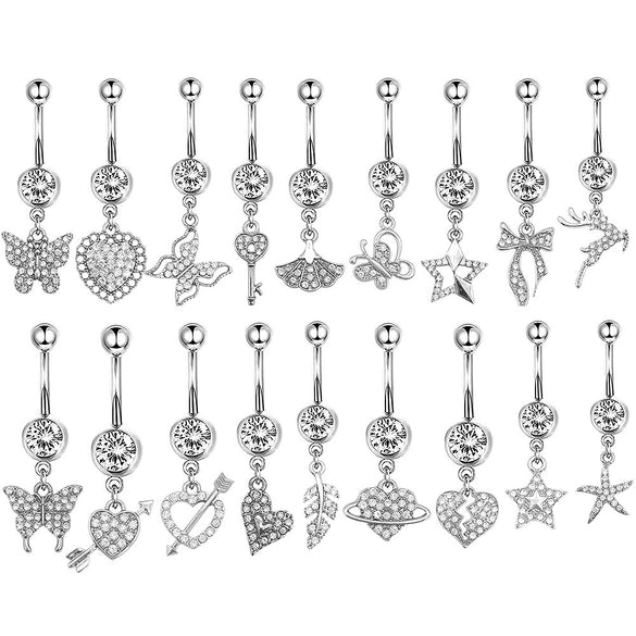 Navel Ring Stainless Steel Heartshaped Butterfly Pendant Electroplating Women's Jewelry