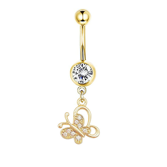 Navel Ring Stainless Steel Heartshaped Butterfly Pendant Electroplating Women's Jewelry