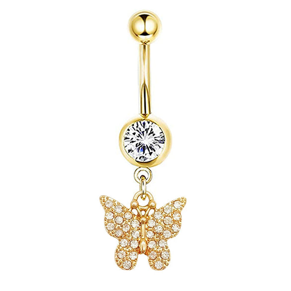 Navel Ring Stainless Steel Heartshaped Butterfly Pendant Electroplating Women's Jewelry