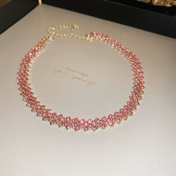 Neck Chain Choker Collar Metal Alloy Inlaid Zircon Geometric Style Women's