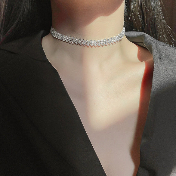 Neck Chain Choker Collar Metal Alloy Inlaid Zircon Geometric Style Women's