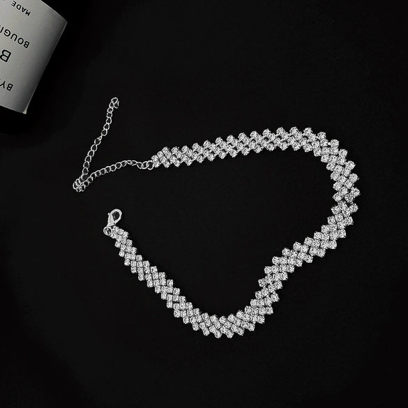 Neck Chain Choker Collar Metal Alloy Inlaid Zircon Geometric Style Women's