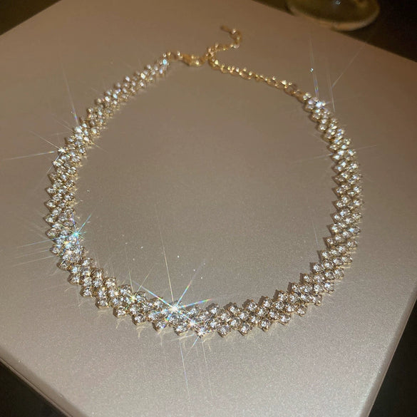 Neck Chain Choker Collar Metal Alloy Inlaid Zircon Geometric Style Women's