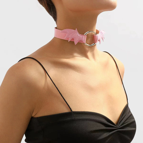 Neck Chain Gothic Vampire Series Pink Collar Angel Wings Heart Pattern Cortex Alloy Unisex