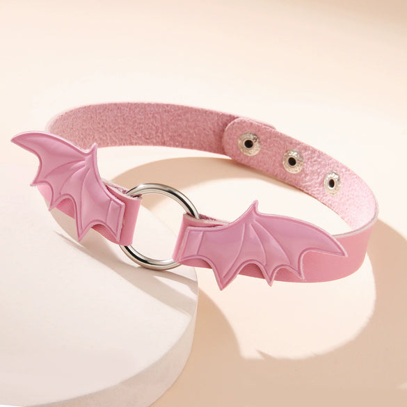 Neck Chain Gothic Vampire Series Pink Collar Angel Wings Heart Pattern Cortex Alloy Unisex