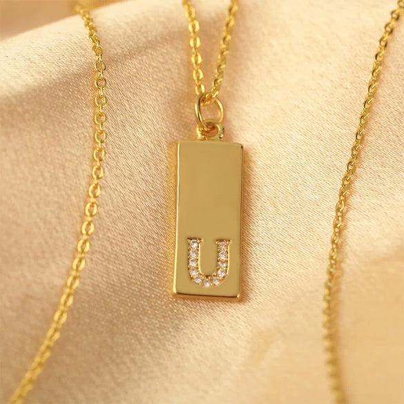 Necklace Accessories Copper Rectangular Geometric Letter Inlaid Zircon Electroplated