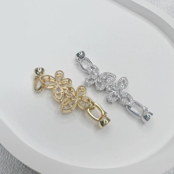 Necklace Accessories Silver Inlaid Zirconium Petal Bow Connecting Buckle