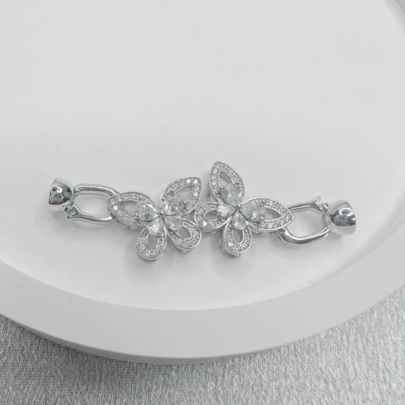 Necklace Accessories Silver Inlaid Zirconium Petal Bow Connecting Buckle
