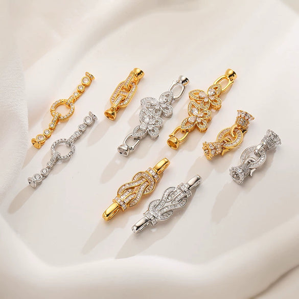 Necklace Accessories Silver Inlaid Zirconium Petal Bow Connecting Buckle