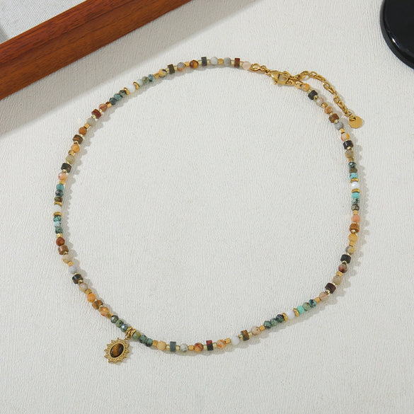 Necklace African Pine Crazy Agate Stainless Steel Geometric Vintage Dripping Oil