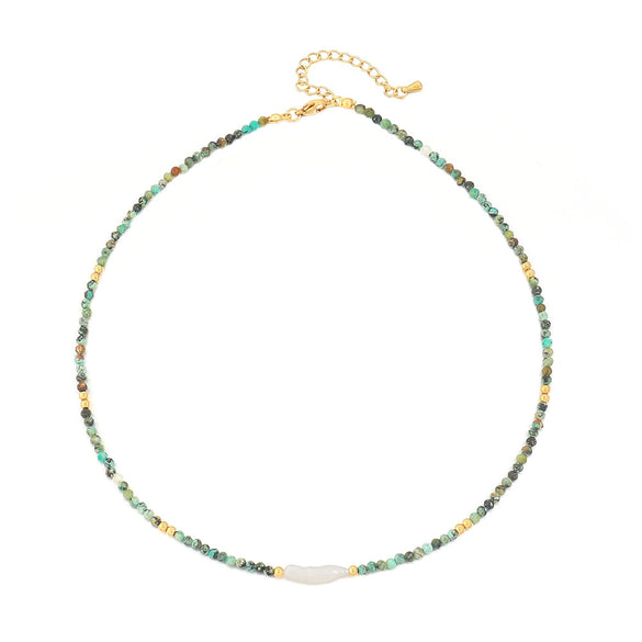 Necklace African Turquoise Freshwater Pearl Stainless Steel Geometric Handmade Light Luxury