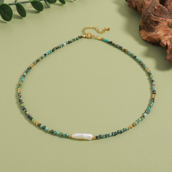 Necklace African Turquoise Freshwater Pearl Stainless Steel Geometric Handmade Light Luxury