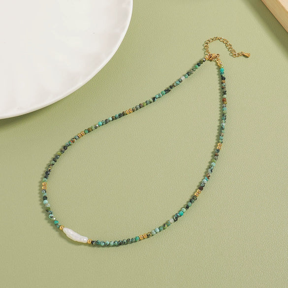 Necklace African Turquoise Freshwater Pearl Stainless Steel Geometric Handmade Light Luxury