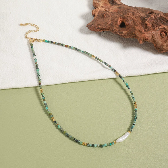 Necklace African Turquoise Freshwater Pearl Stainless Steel Geometric Handmade Light Luxury