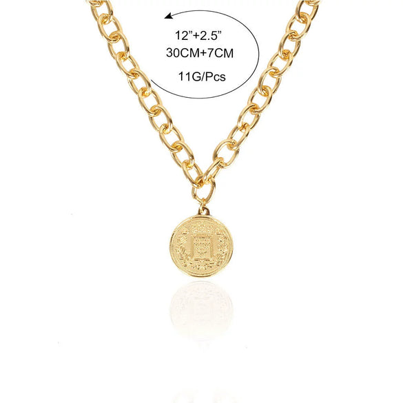 Necklace Alloy Aluminum Personality Geometric Portrait Coin Pendant Electroplating