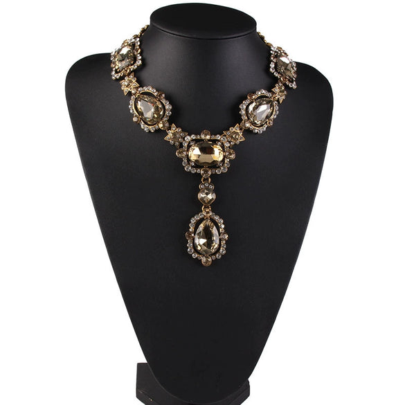 Necklace Alloy Artificial Crystal Diamond Geometric Water Wave Chain Women's