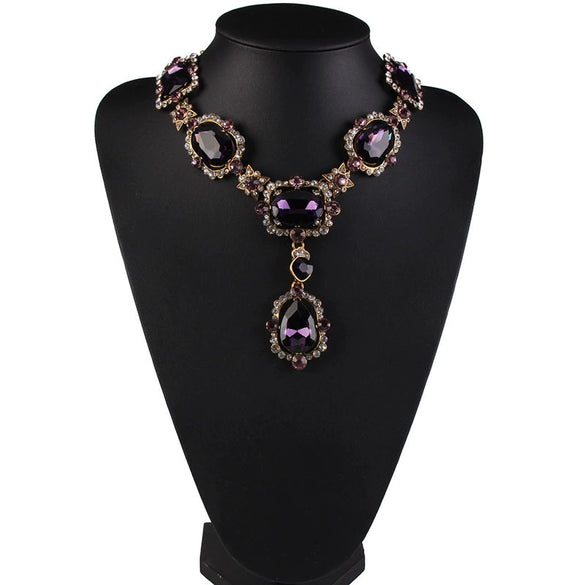 Necklace Alloy Artificial Crystal Diamond Geometric Water Wave Chain Women's