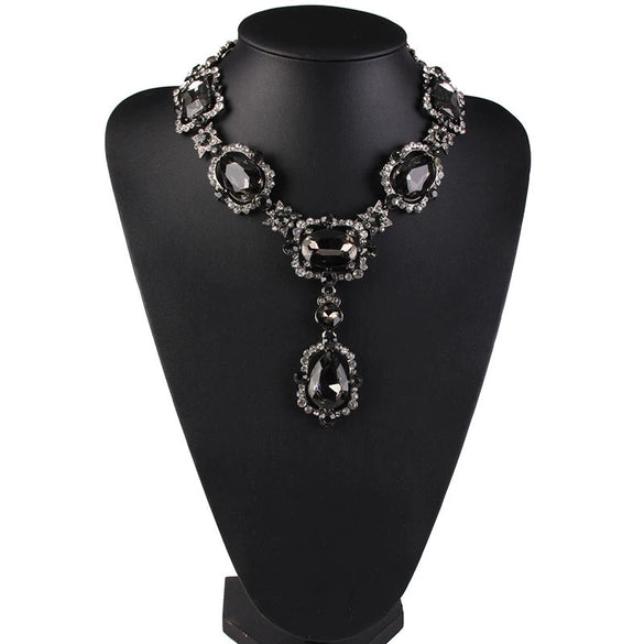 Necklace Alloy Artificial Crystal Diamond Geometric Water Wave Chain Women's