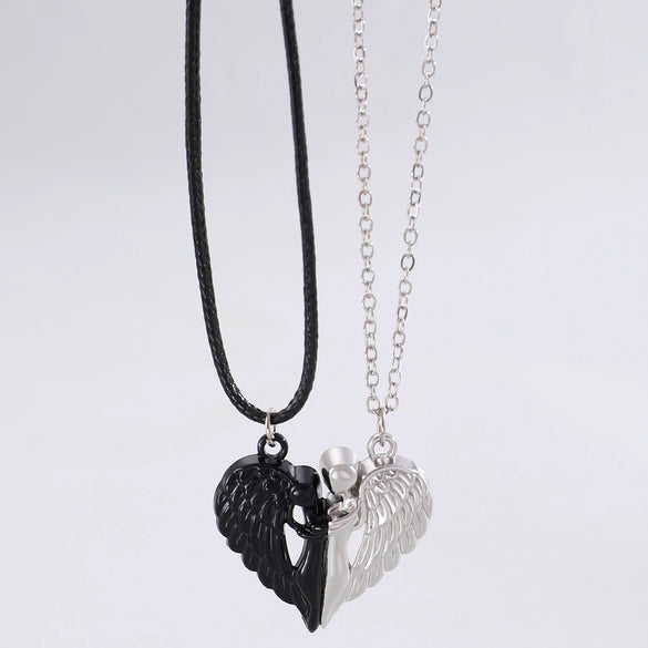 Necklace Alloy Cartoon Characters Embrace Angel's Wings Magnetic Pendant Electroplating