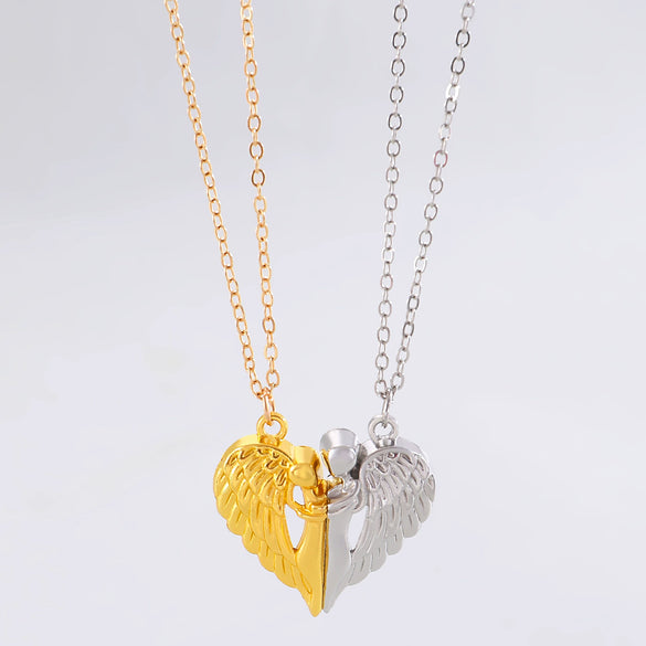 Necklace Alloy Cartoon Characters Embrace Angel's Wings Magnetic Pendant Electroplating