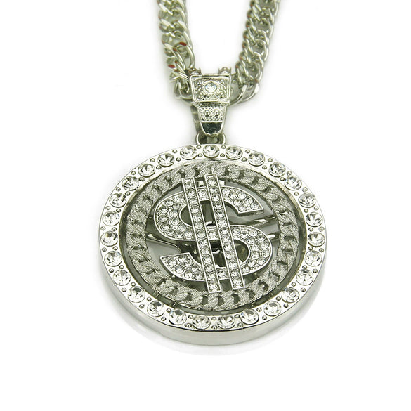 Necklace Alloy Diamondencrusted Letter Number Text Geometric Personality Cuban Chain Pendant For Men