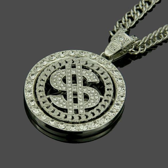 Necklace Alloy Diamondencrusted Letter Number Text Geometric Personality Cuban Chain Pendant For Men