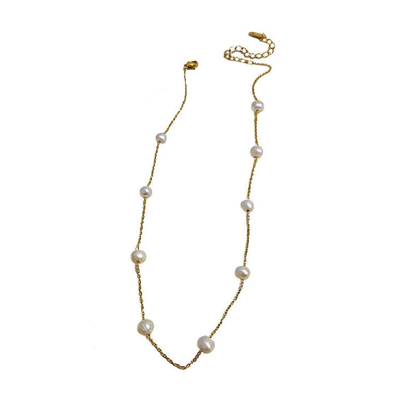 Necklace Alloy Freshwater Pearl Geometric Ball Chain Gold Electroplated